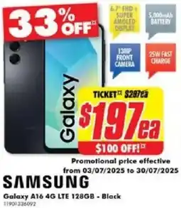 The Good Guys SAMSUNG Galaxy A16 4G LTE 128GB - Black offer