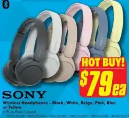 The Good Guys SONY Wireless Headphones - Black, White, Beige, Pink, Blue or Yellow offer