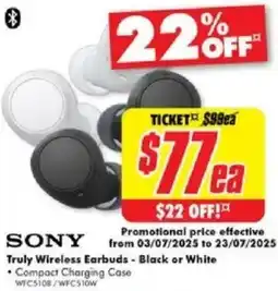 The Good Guys SONY Truly Wireless Earbuds - Black or White offer