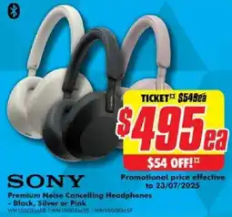 The Good Guys SONY Premium Noise Cancelling Headphones - Black, Silver or Pink offer