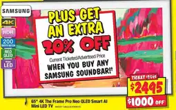 JB Hi-Fi 65" 4K The Frame Pro Neo QLED Smart Al Mini LED TV offer