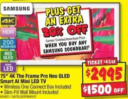JB Hi-Fi 75" 4K The Frame Pro Neo QLED Smart Al Mini LED TV offer