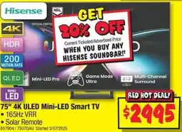 JB Hi-Fi 75" 4K ULED Mini-LED Smart TV offer