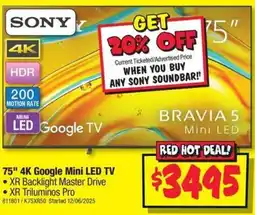 JB Hi-Fi 75" 4K Google Mini LED TV • XR Backlight Master Drive offer