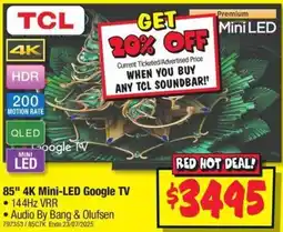 JB Hi-Fi 85" 4K Mini-LED Google TV offer