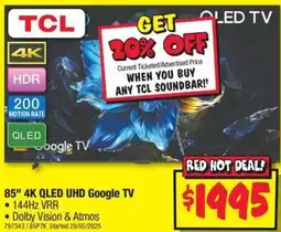 JB Hi-Fi 85" 4K QLED UHD Google TV offer