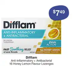 Pharmacy Best Buys Difflam anti-inflammatory + antibacterial 16 honey lemon flavour lozenges offer