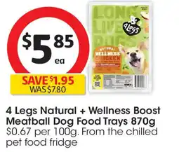 Coles 4 legs natural + wellness boost meatball dog food trays offer