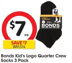 Coles Bonds kid's logo quarter crew socks 3 pack offer