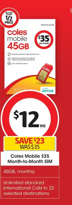 Coles Coles mobile month-to-month sim offer