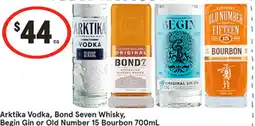 IGA Liquor Arktika vodka, bond seven whisky, begin gin or old number 15 bourbon offer
