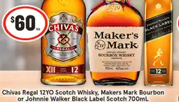 IGA Liquor Chivas regal 12yo scotch whisky, makers mark bourbon or johnnie walker black label scotch offer
