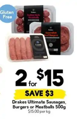 Drakes Drakes Ultimate Sausages, Burgers or Meatballs 500g offer
