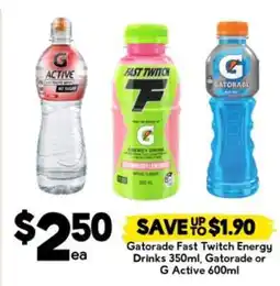 Drakes Gatorade Fast Twitch Energy Drinks 350ml, Gatorade or G Active 600ml offer