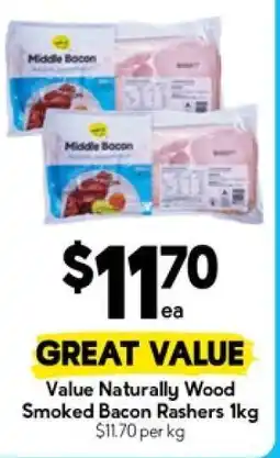 Drakes Value Naturally Wood Smoked Bacon Rashers 1kg offer