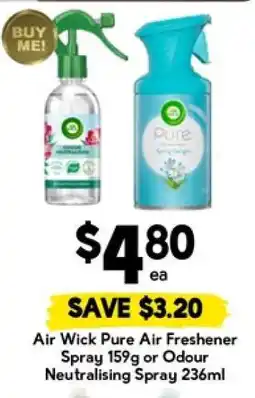Drakes Air Wick Pure Air Freshener Spray 159g or Odour Neutralising Spray 236ml offer
