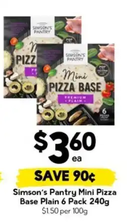Drakes Simson’s Pantry Mini Pizza Base Plain 6 Pack 240g offer