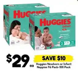 Drakes Huggies Newborn or Infant Nappies 96 Pack-108 Pack offer