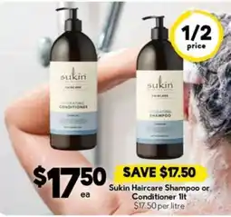 Drakes Sukin Haircare Shampoo or Conditioner 1lt offer