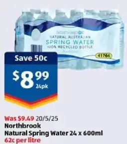 ALDI Northbrook Natural Spring Water offer