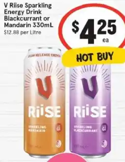 IGA V Riise Sparkling Energy Drink Blackcurrant or Mandarin offer