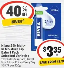 IGA Nivea 24h Melt In Moisture Lip Balm offer