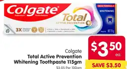 Spar Colgate Total Active Prevention Whitening Toothpaste offer