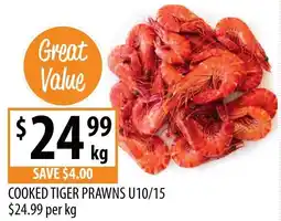 Supabarn Cooked tiger prawns u10/15 offer