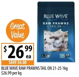 Supabarn Blue wave raw prawns tail on offer