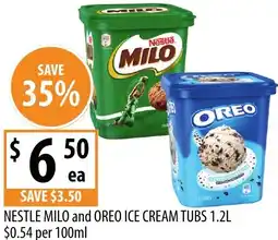 Supabarn Nestle milo and Oreo Ice Cream Tubs offer