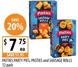 Supabarn Patties Party pies Pasties and Sausage Rolls offer