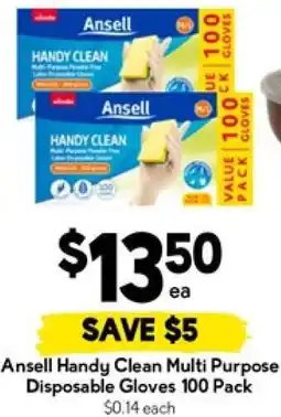 Drakes Ansell Handy Clean Multi Purpose Disposable Gloves 100 Pack offer