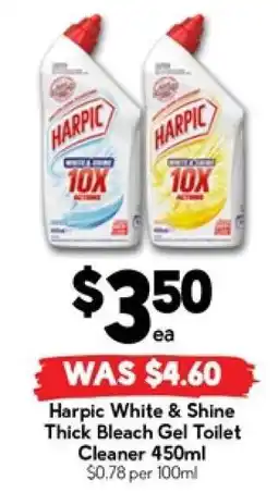 Drakes Harpic White & Shine Thick Bleach Gel Toilet Cleaner 450ml offer