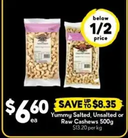 Drakes Yummy Salted, Unsalted or Raw Cashews 500g offer