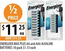 Supabarn Energizer max plus aa and aaa alkaline batteries offer