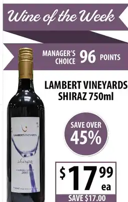 Supabarn Lambert vineyards shiraz offer