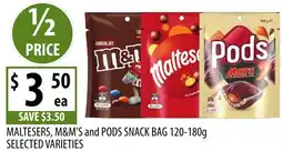 Supabarn Maltesers, m&m's and pods snack bag offer