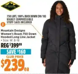 Anaconda Mountain designs women's roam 750 down hooded long line jacket offer