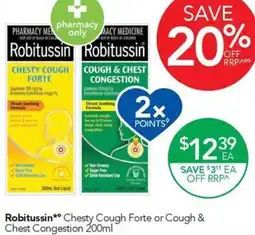 Terry White Robitussin Chesty Cough Forte or Cough & Chest Congestion offer