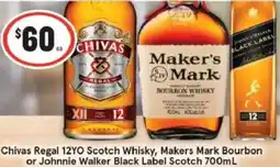 IGA Xpress Chivas Regal 12YO Scotch Whisky, Makers Mark Bourbon or Johnnie Walker Black Label Scotch offer
