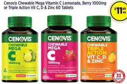 Star Discount Chemist Cenovis Chewable Mega Vitamin C Lemonade, Berry or Triple Action Vit C, D & Zinc offer