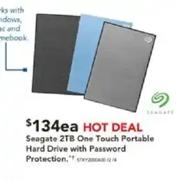 Harvey Norman Seagate 2TB One Touch Portable Hard Drive with Password Protection offer