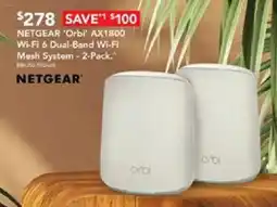 Harvey Norman NETGEAR 'Orbi' AX1800 Wi-Fi 6 Dual-Band Wi-Fi Mesh System - offer