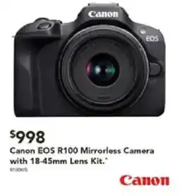 Harvey Norman Canon EOS R100 Mirrorless Camera with 18-45mm Lens Kit offer
