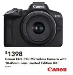 Harvey Norman Canon EOS R50 Mirrorless Camera with 18-45mm Lens Limited Edition Kit offer