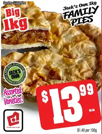 Farmer Jack's Jack's own family pies offer