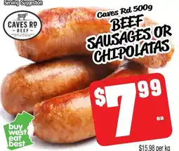Farmer Jack's Caves rd beef beef sausages or chipolatas offer