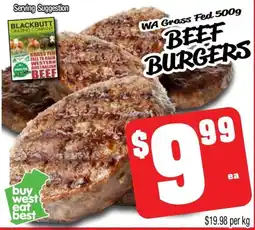 Farmer Jack's Wa grass fed beef burgers offer