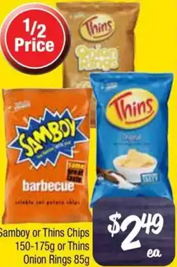 Farmer Jack's Samboy or thins chips 150-175g or thins onion rings 85g offer