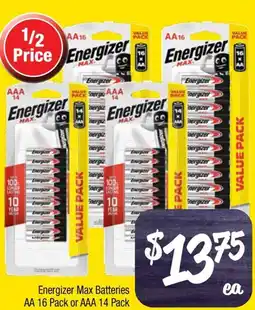 Farmer Jack's Energizer max batteries aa 16 pack or aaa 14 pack offer